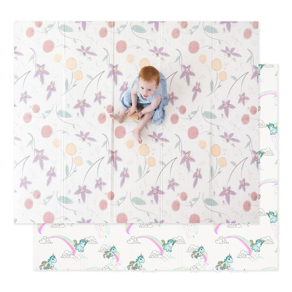 Baby Play Mat Large Foldable Foam Floor Play Mat Double-Sided Design 70" x 59"